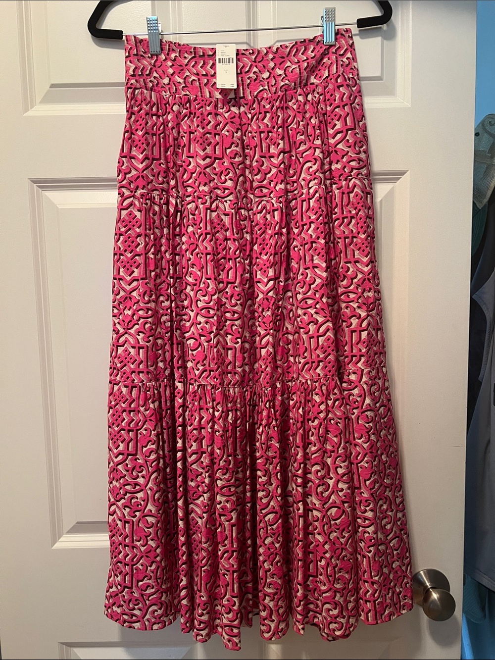 Anthropologie Hot Pink Geometric Tiered Maxi Skirt